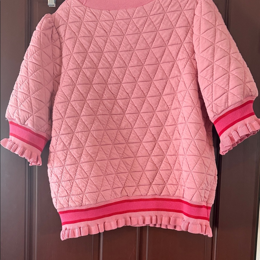 BiBi Pink Quilted Sweater with Ruffle Trim - Picture 4 of 5